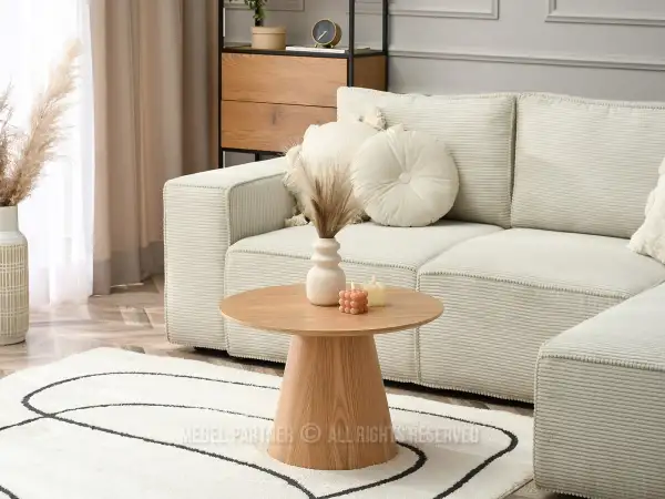 Minimalistyczny stolik kawowy na nodze w kształcie stożka - unikalny mebel do salonu